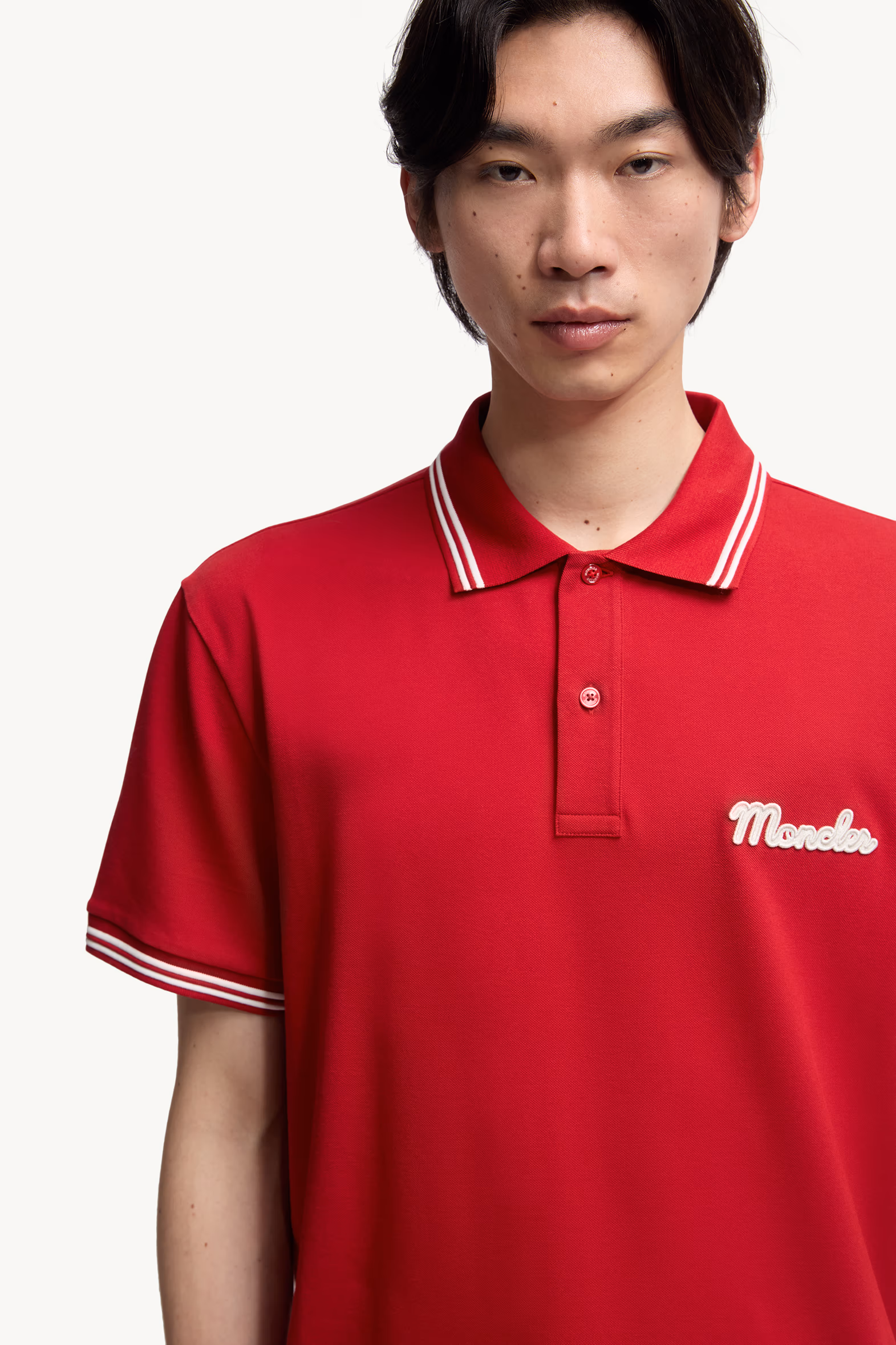 Embroidered Logo Cotton Piquet Polo Shirt Men Red Moncler 6